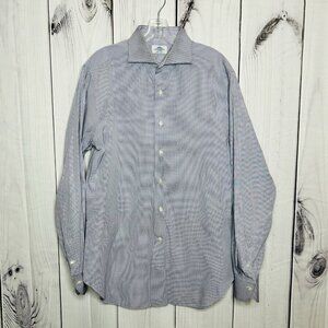 Castangia Shirt Men's 16 / 41 Blue White Micro Check Button Up Dress Italy